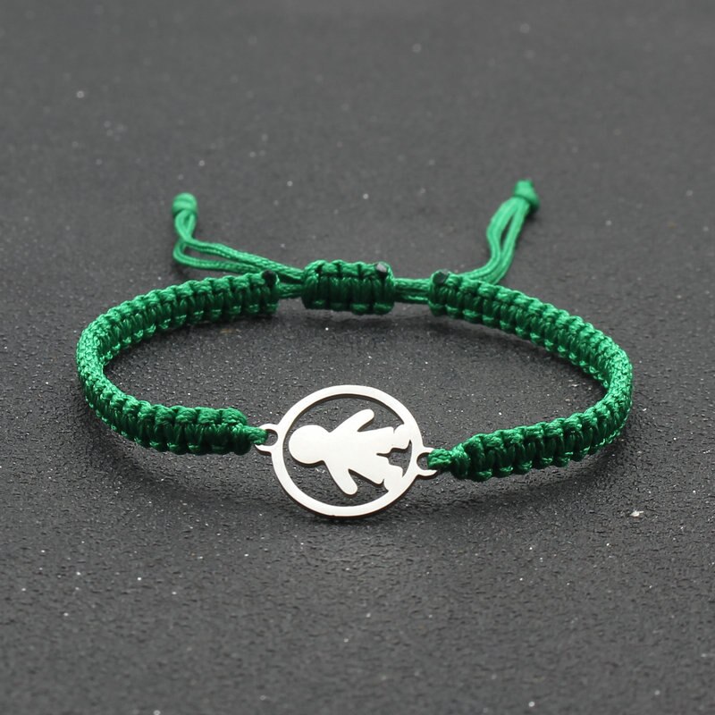 Rvs Schattige Kleine Jongen Bedelarmband Handgemaakte Braid Verstelbare Lucky String Armbanden Voor Vrouwen Mannen Paar Kind: Green