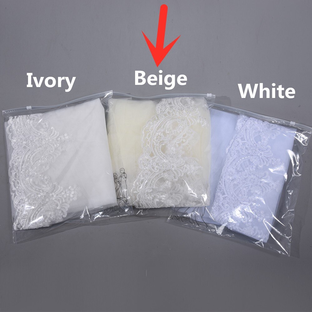 Voile de Mariage blanc ivoire, Long, 1 couche, bord en dentelle, accessoires de Mariage bon marché, 3M: Beige