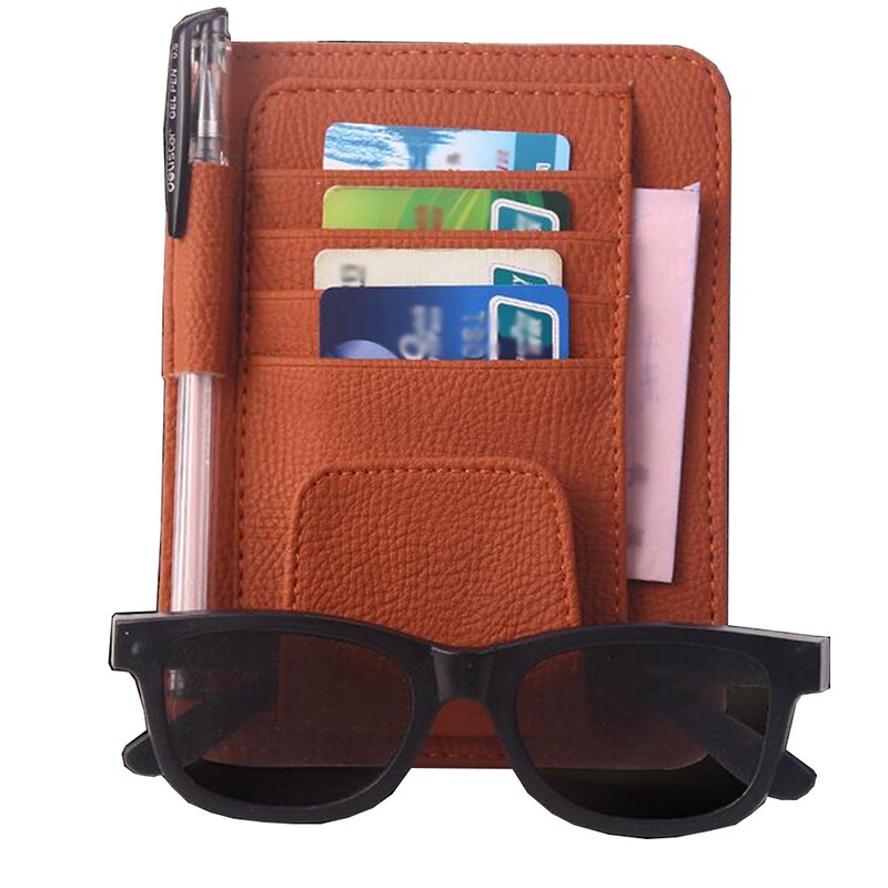 Car Sun Visor with Card Holder Auto Anti Dazzling Pocket Storage Glasses Pen Clip PU Leather Car Interior Accessories Auto Parts