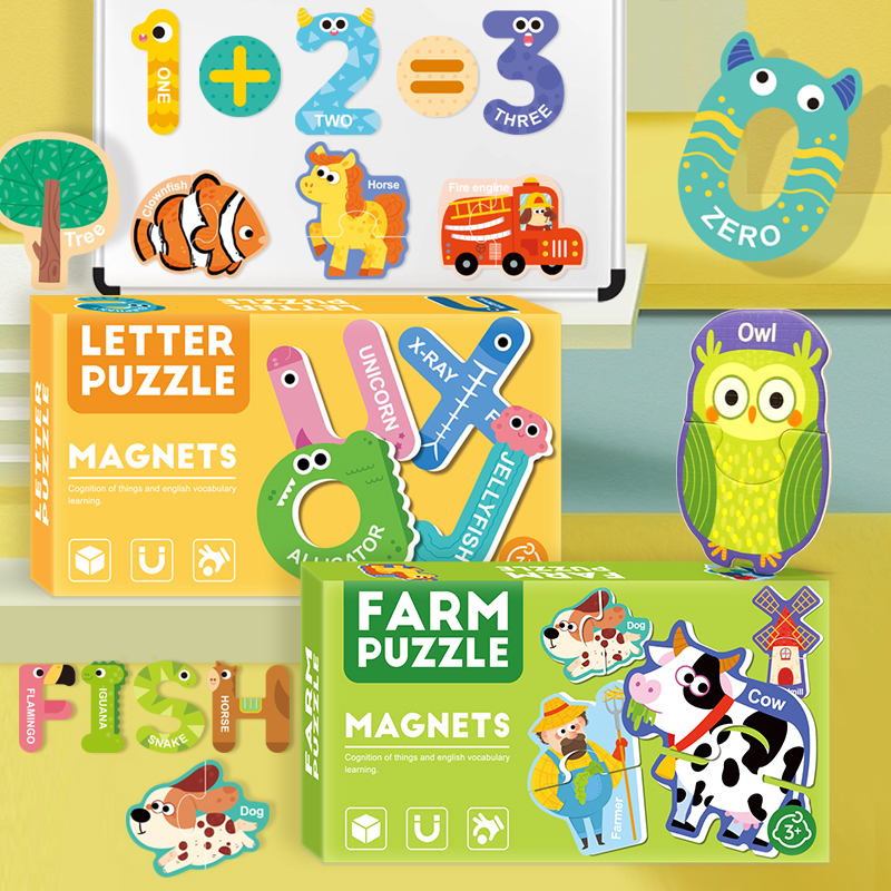 Dzieci Litery Numery Zwierzęta Pojazd Naklejka na lodówkę Magnetyczne poznawcze dopasowujące puzzle Zabawki edukacyjne dla dzieci
