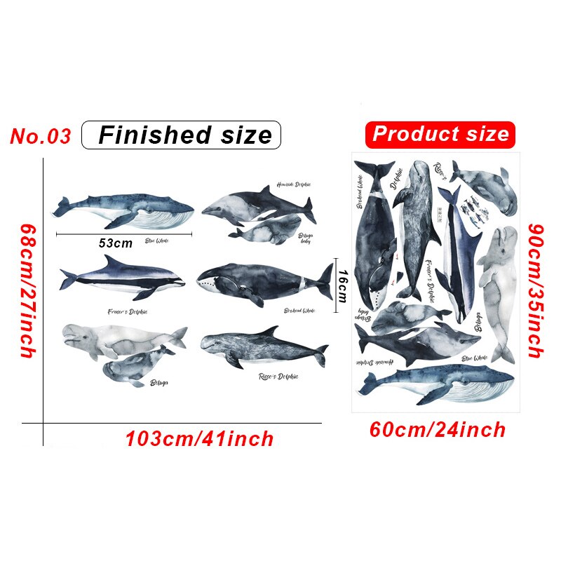 Home Decor Wall Stickers Cartoon Whale Shark Removable Wall Decals for Home Decor Kids room Nursery Wall Decoration Wallpapers: No.03