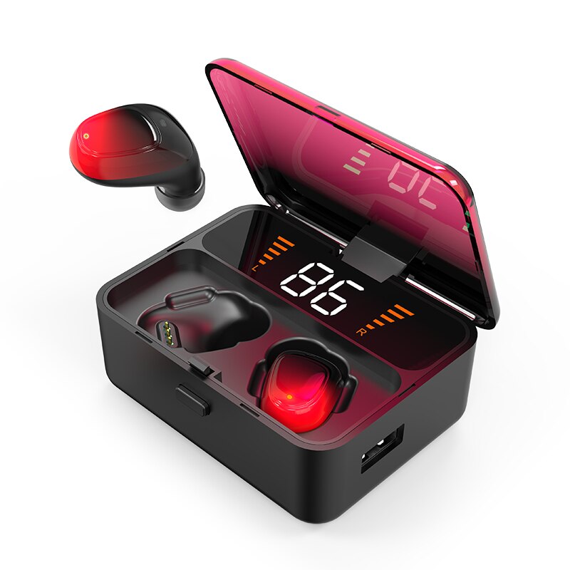 CBAOOO ES01 TWS Bluetooth écouteur V5.0 tactile sans fil écouteurs 9D stéréo Sport étanche casque mains libres affichage de alimentation LED: Rouge