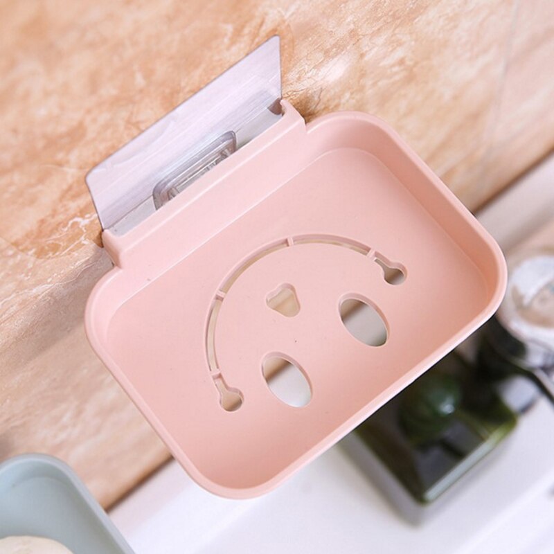 1pc Seamless Trace Wall-Mounted Soap Box Hollow Smile Face Drainage Soap Dish Tray Bathroom Beautiful Bathroom Storage