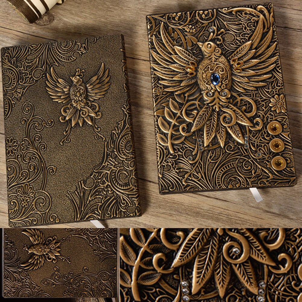 Journal PU Cover School Retro Notebook Handcraft Travel Hardcover Writing Pads Embossed Diary Phoenix Home