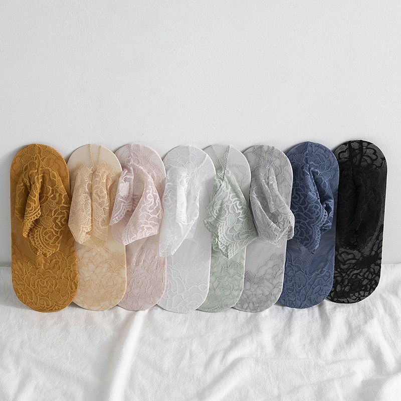 Kvinder blonder sokker forår sommer sokker kvindelige blonder ankelstrømper gennemsigtig tynd koreansk stil