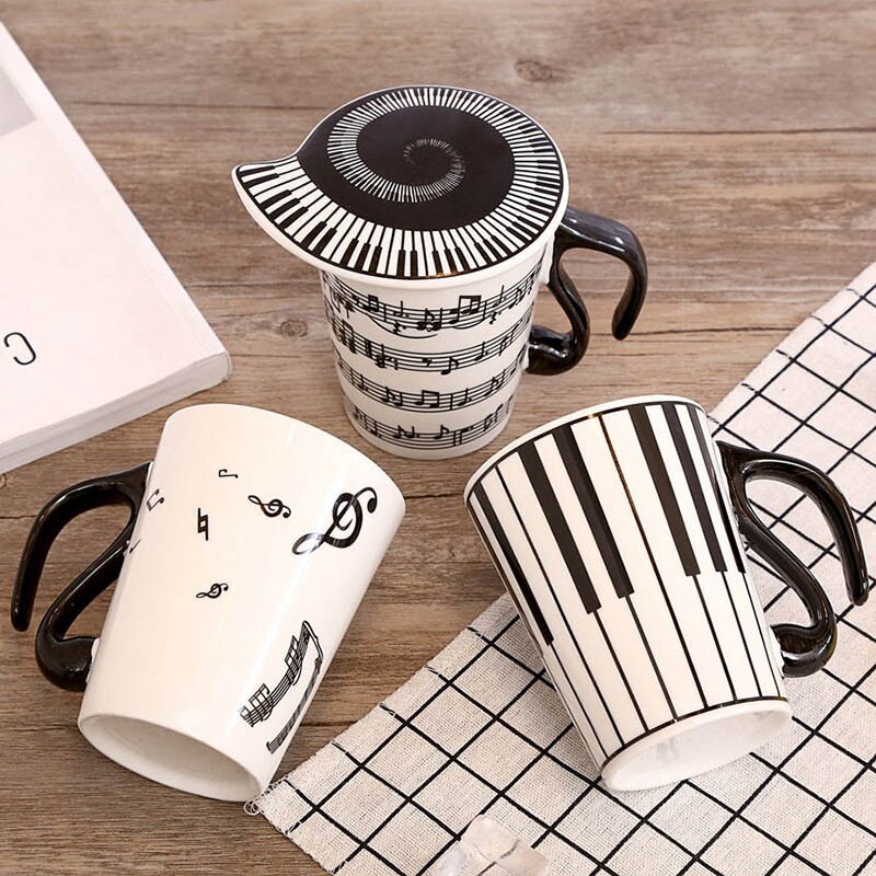 sterben Neue Kreative Keramik Musiker Kaffee Becher Musik Noten Klavier Tastatur Tee Tasse mit Deckel Dauben Musik Notizen als Partei