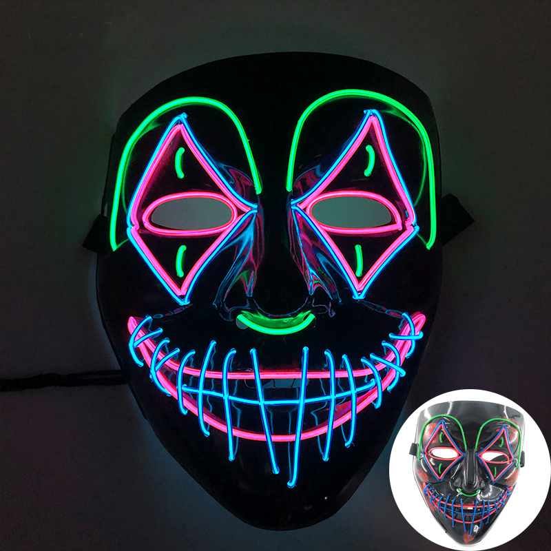 Wireless Scary Glowing Mask LED Luminous Purge Mask Carnival Horror Neon Light Up Cosplay Party Mask Festival Costume Supplies: DEEP BLUE