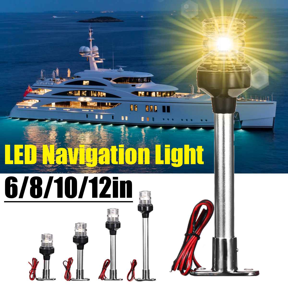 Fold Down LED Navigation Light Signal Warning Lamp 360 Degree light Signal Lamp 12~24 V For Marine Boat Yacht Truck Trailer Van