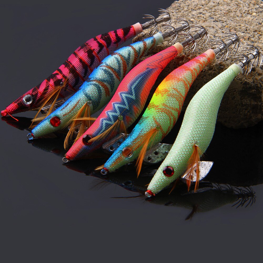 20 piezas de señuelo de pesca duro cebo de plomo calamar plantilla gancho de madera camarones señuelos de pulpo sepia Gamba cebo tamaño 2,5 #3,0 #3,5 #