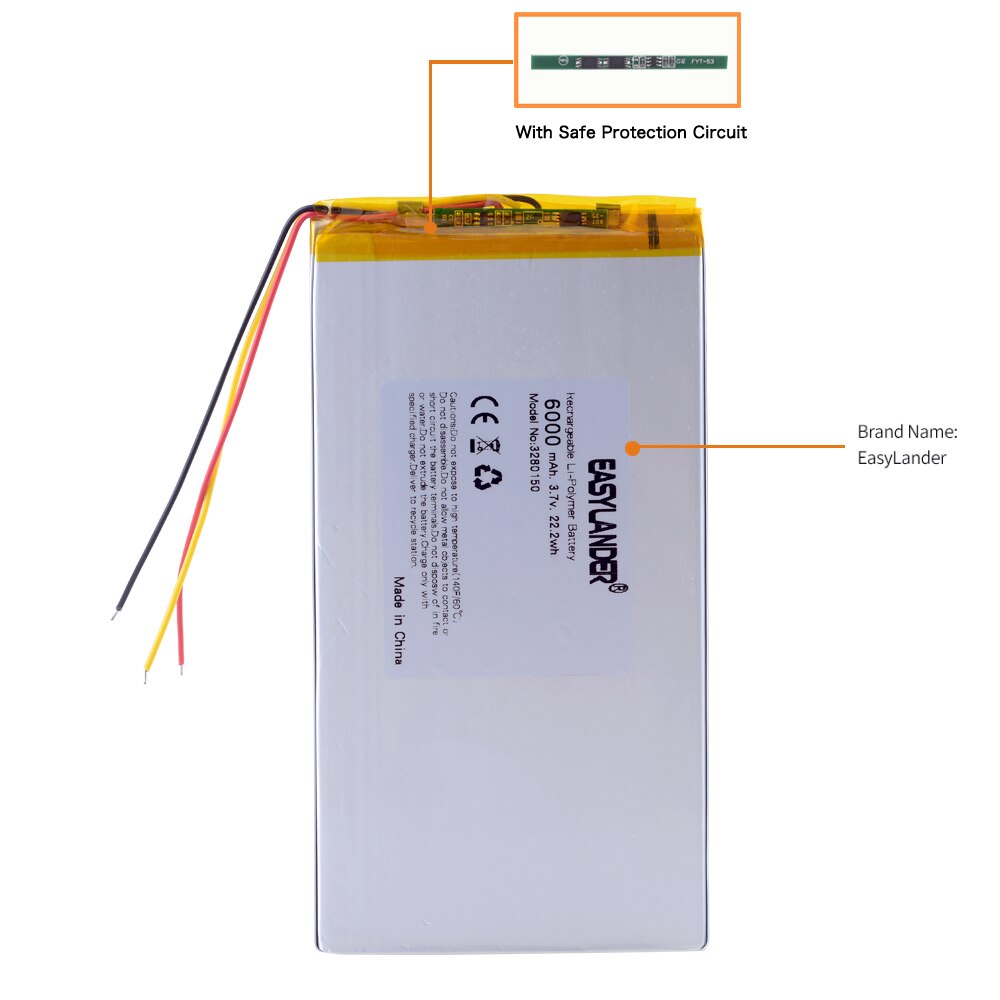 3Lines 3.7v 6000mah 3282150 3080150 3285150 3285150 Li-ion Battery For V88, V971 M9 Tablet Pc