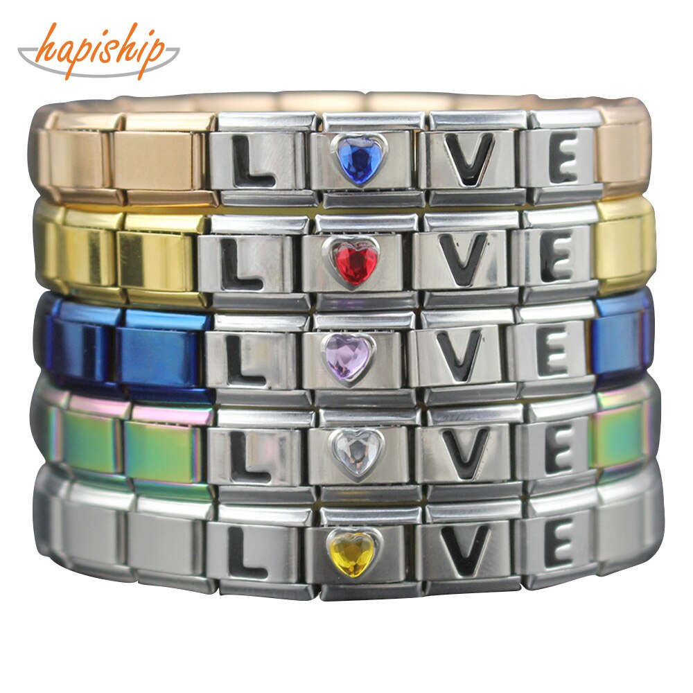 Hapiship Mode-sieraden 6 Kleur Rvs Brief Liefde Charm 18 Links Armband Voor Vrouwen Mannen G080