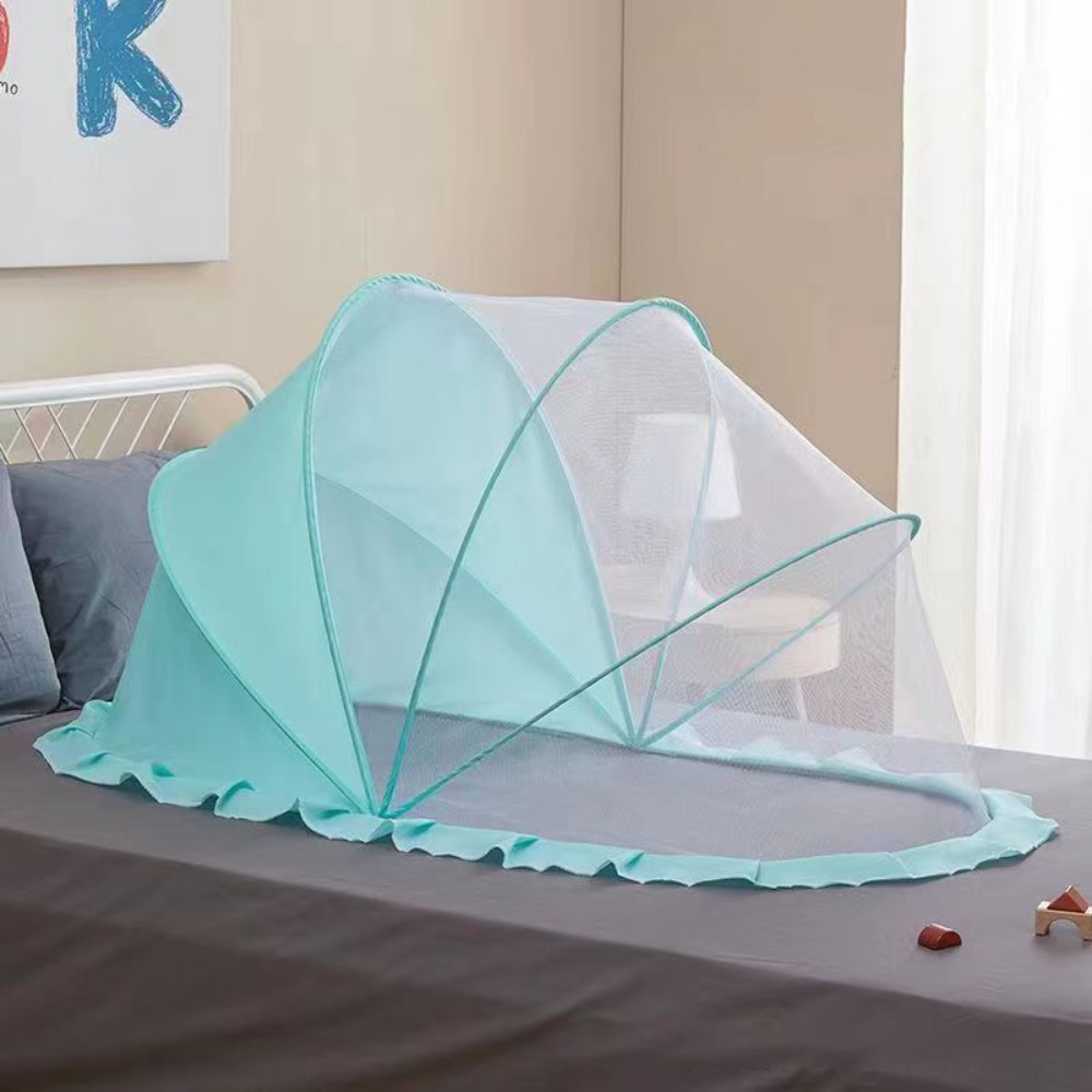 Folding Baby Crib Mosquitoes Net Breathable Full-Coverage Anti-mosquito Mesh Cover Soft Portable Crib Tent Summer: green