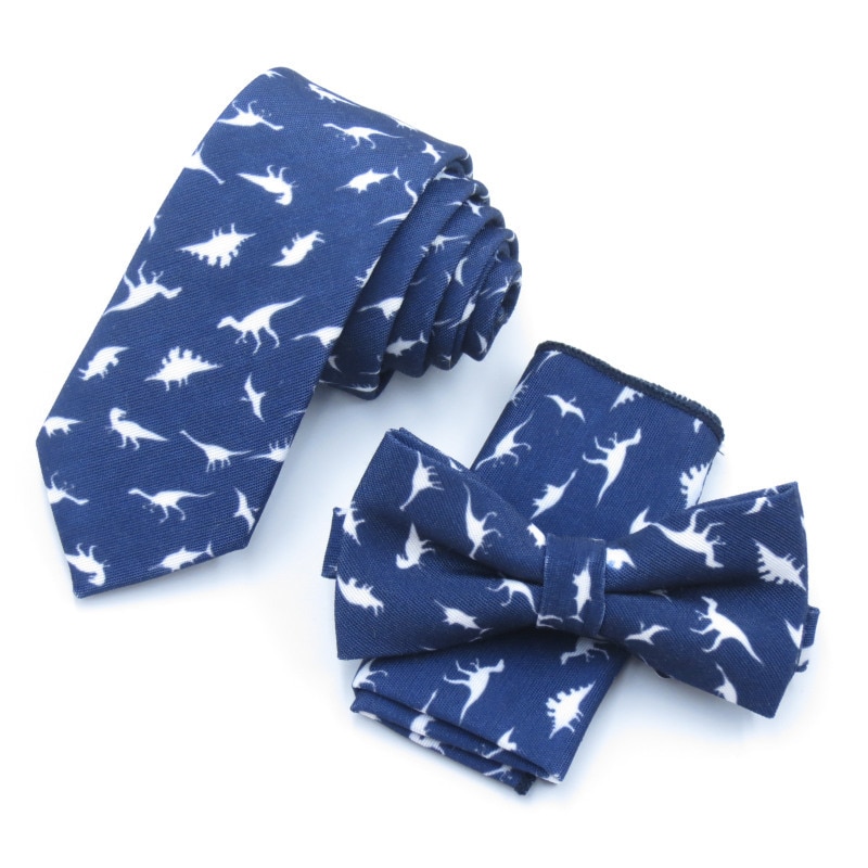 Dinosaur Men Bow Tie Set Pocket Square Handkerchief Mens Butterfly Bow Tie Skinny Ties Set Lots Slim Necktie For Man