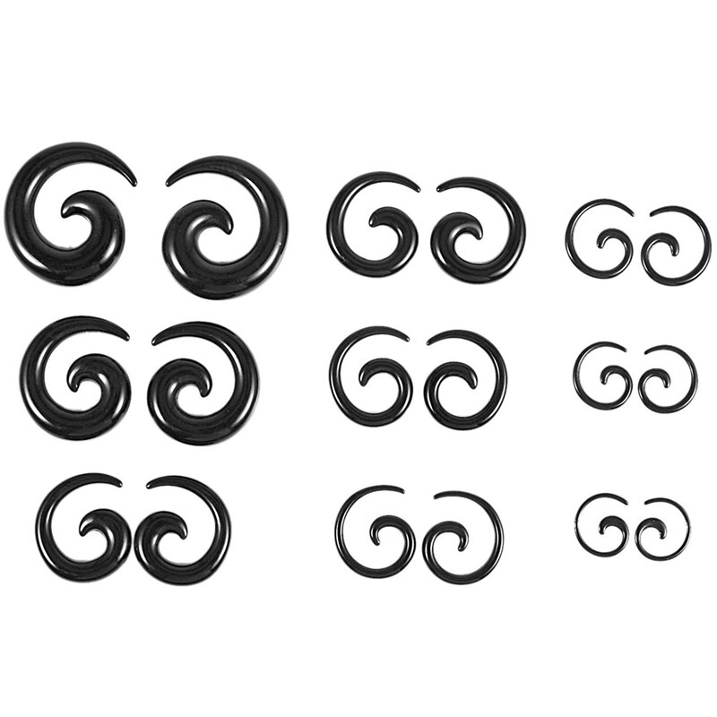9 Pairs of Acrylic Spiral Taper Tunnel Ear Stretcher Expander Plugs---Black: Default Title