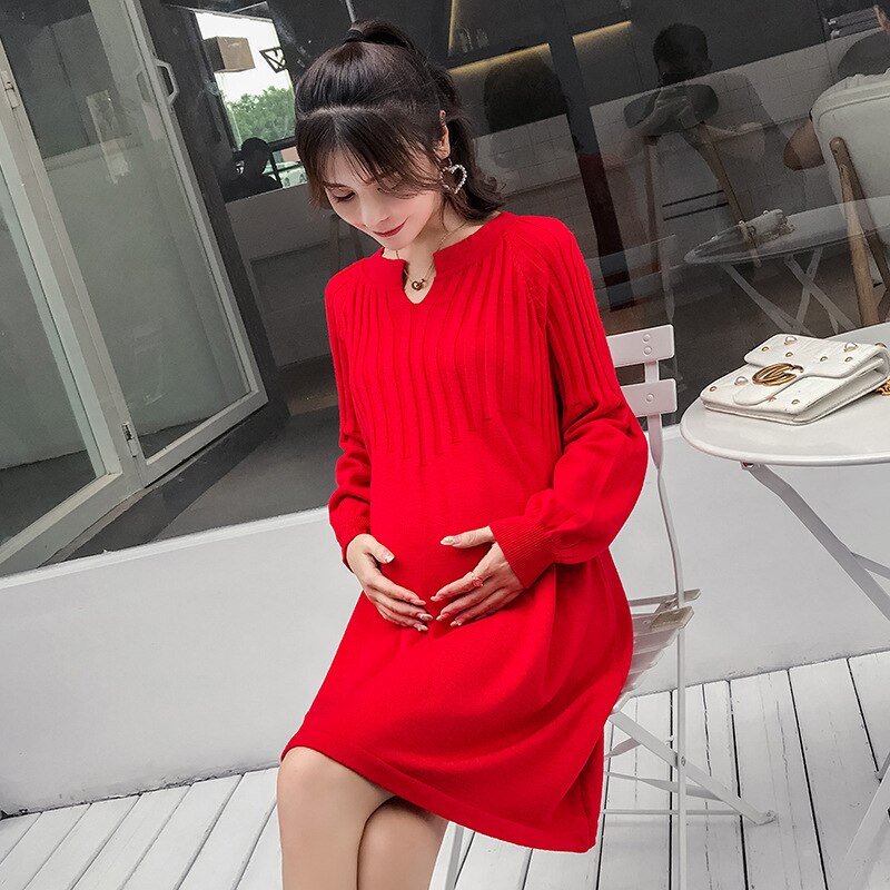 Winter Schwangerschaft zur Seite fahren für Schwangere Frauen Elegante Mutterschaft zur Seite fahren Kleider Winter Mutterschaft Kleidung Weihnachten