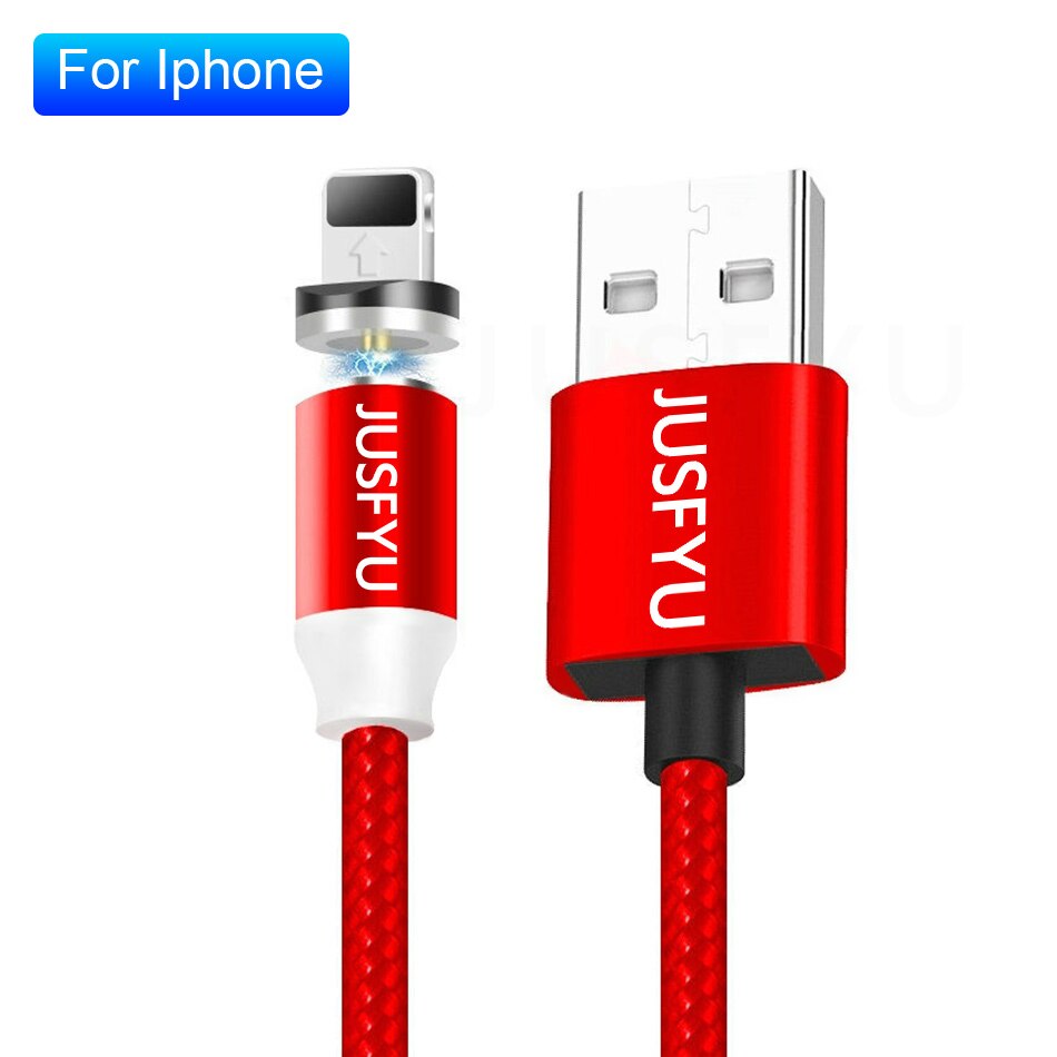 Cable de carga magnético para teléfono móvil, Micro USB tipo C, 360 LED, para iPhone X, XS, MAX, 8, 7, 6, Samsung S7, S8: 1m / red For iPhone