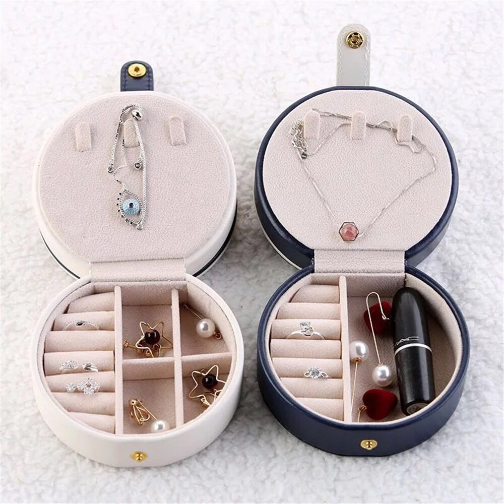 Korean Style Fresh And Simple Girl Earrings Plate Jewelry Box Protable Leather Earrings Ring Multi-function Jewelry Storage Box