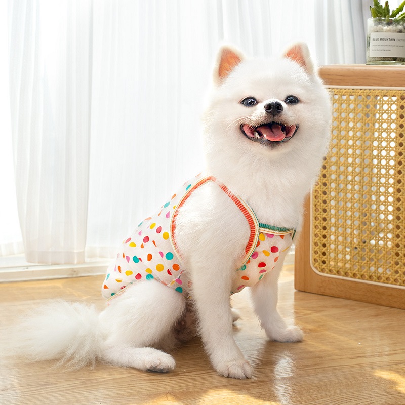 Chaleco refrescante para perros, camiseta de malla con estampado de fresa y puntos de verano, ropa para cachorros, disfraz de Chihuahua pequeño, tirantes para gatos 2025