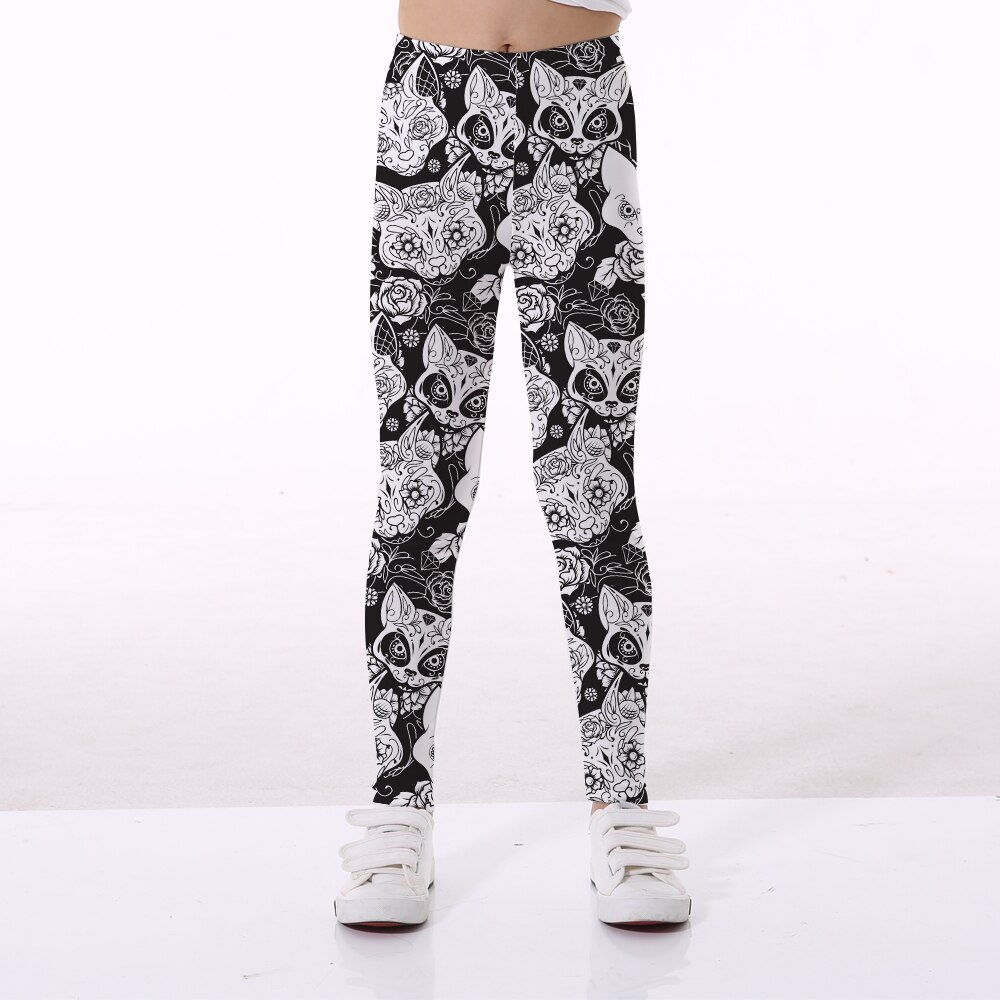 Décontracté Enfants Pantalon de Sport Halloween Crâne Floral Impression Droite Enfants Leggings 5 Modèles: GRIS / XL