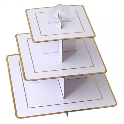 5 Kleuren Unieke Taart Stand Prachtige Drie-Layer Food Grade Papier Dessert Stand Milieuvriendelijke Wegwerp Dessert Stand Voor Party: White Stripe