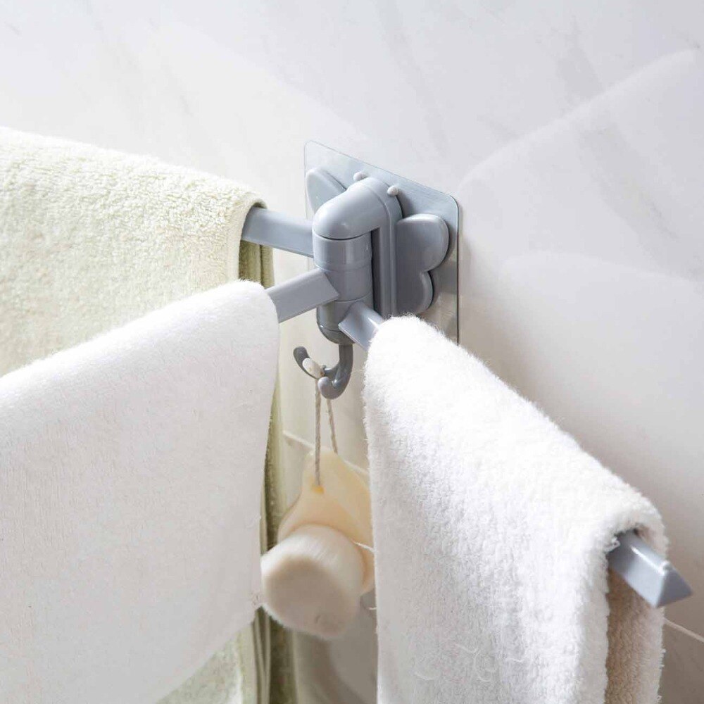 Toallero plegable de plástico para baño, soporte giratorio para colgar toallas, 3 ganchos