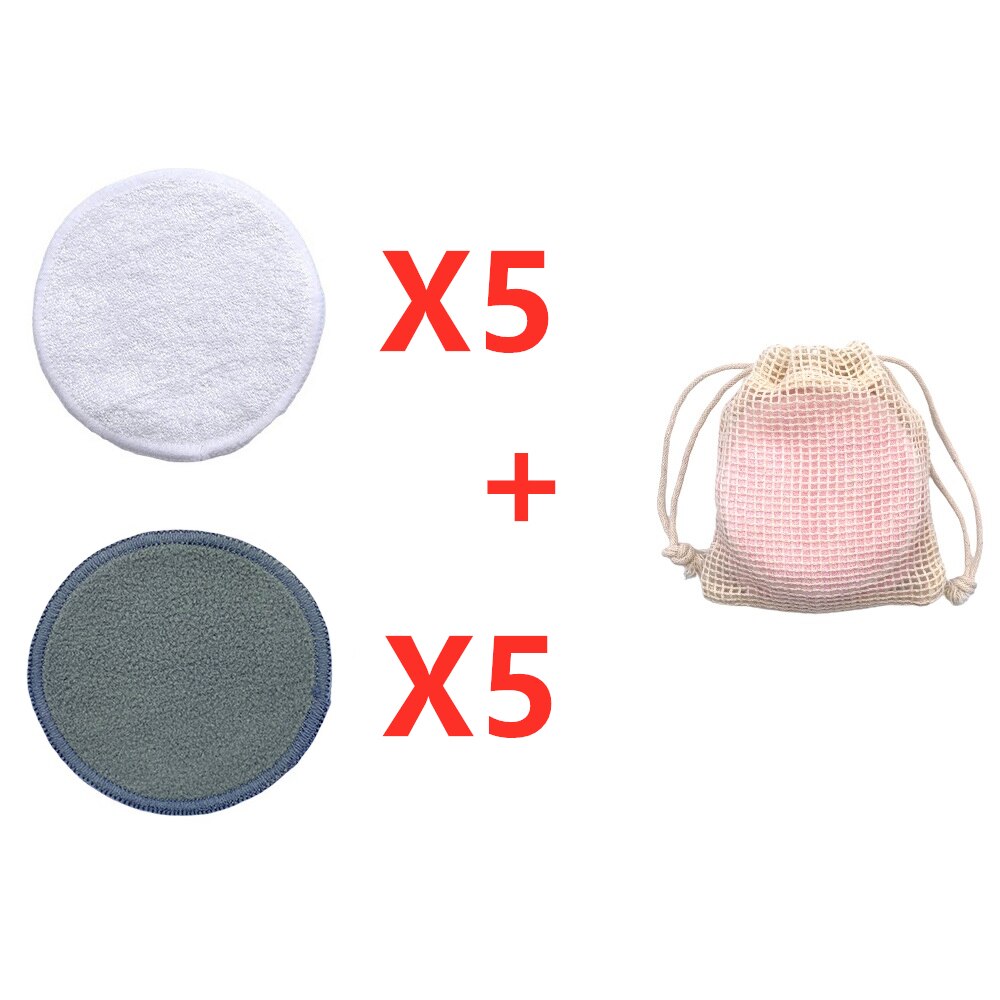 Eco Herbruikbare Bamboe Makeup Remover Pads 10 Stks/zak Wasbare Rondes Gezichtsreiniging Katoen Make Up Verwijderen Pads Tool: 5White 5 BamCharcoal