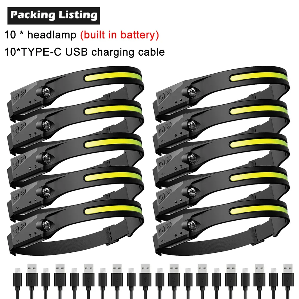 Induktionspandelamper cob led-sensor pandelampe indbygget batteri lommelygte usb genopladelig pandelampe 5 lystilstande pandelampe: Gul