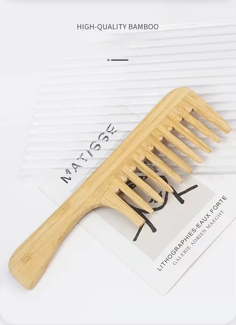 2Pcs/Set Natural Bamboo Wooden Comb Anti-Static Afro Fork Combs Beard Comb Men Women Anti-static Hair Wooden Comb Hair Styling C: Ivory