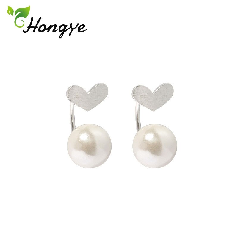 Hongye Vrouwelijke Echte 925 Zilveren Studs Oorbellen Zoete Hart Vrouwen Natuurlijke Parels Oren Sieraden Voor Bruiloft/Party/Anniversary brincos: Default Title