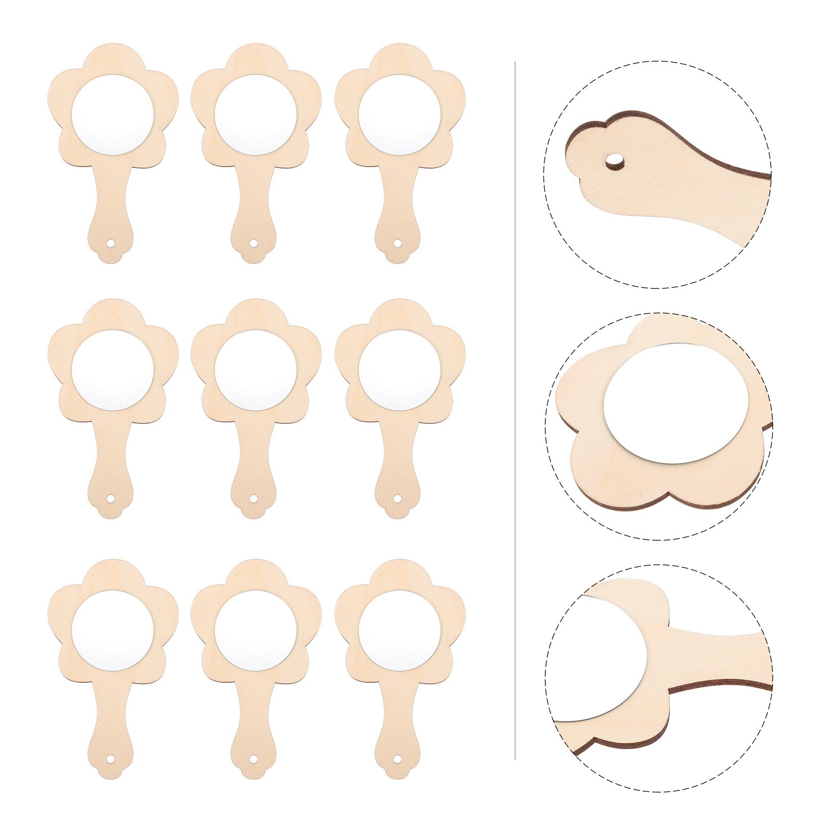 Espejo de madera para manualidades, espejo de mano de madera sin terminar, proyectos para niños, actividades de manualidades para niños, 10 piezas