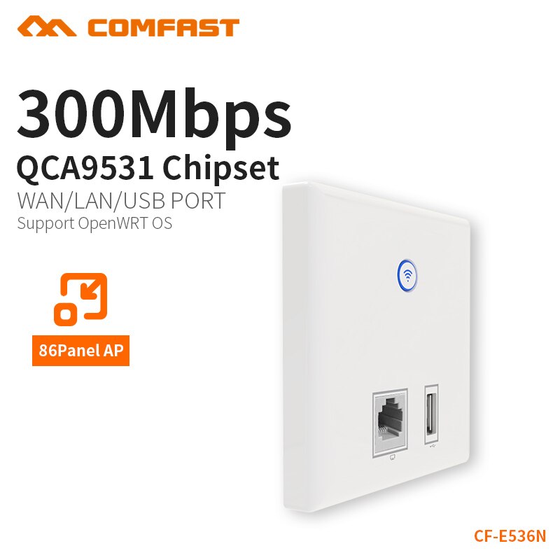 Comfast Inwall Ap 300Mbps Access Point RJ45 Usb Charger Poort Wifi In-Wall 48V Voeding Hotel gebruik Ap Dual 3dBi CF-E536N