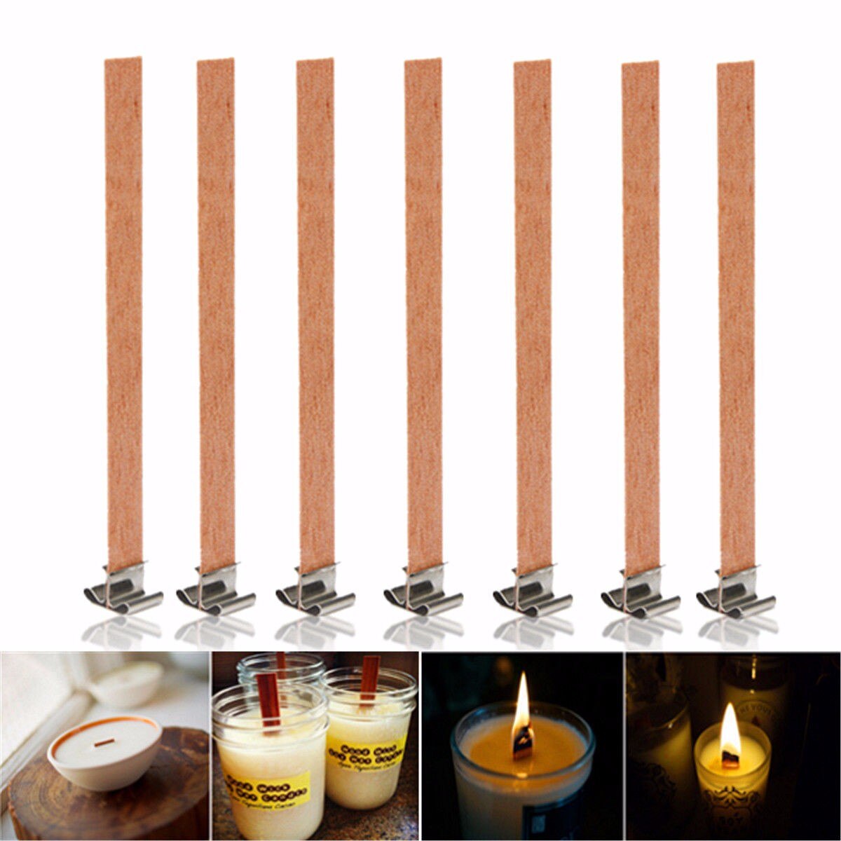 50PCS DIY Candle Making Wooden Candles Wick with Sustainer Candle Wick Core Home Church Decor Candles DIY Materials 19x130mm