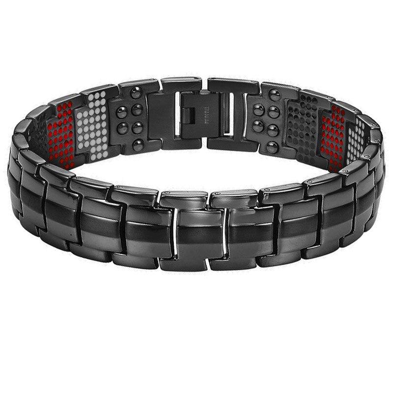 Pulsera magnética de acero inoxidable para hombre, brazalete negro puro 4 en 1 con imanes, iones negativos, germanio, salud, abeto, joyería: 4
