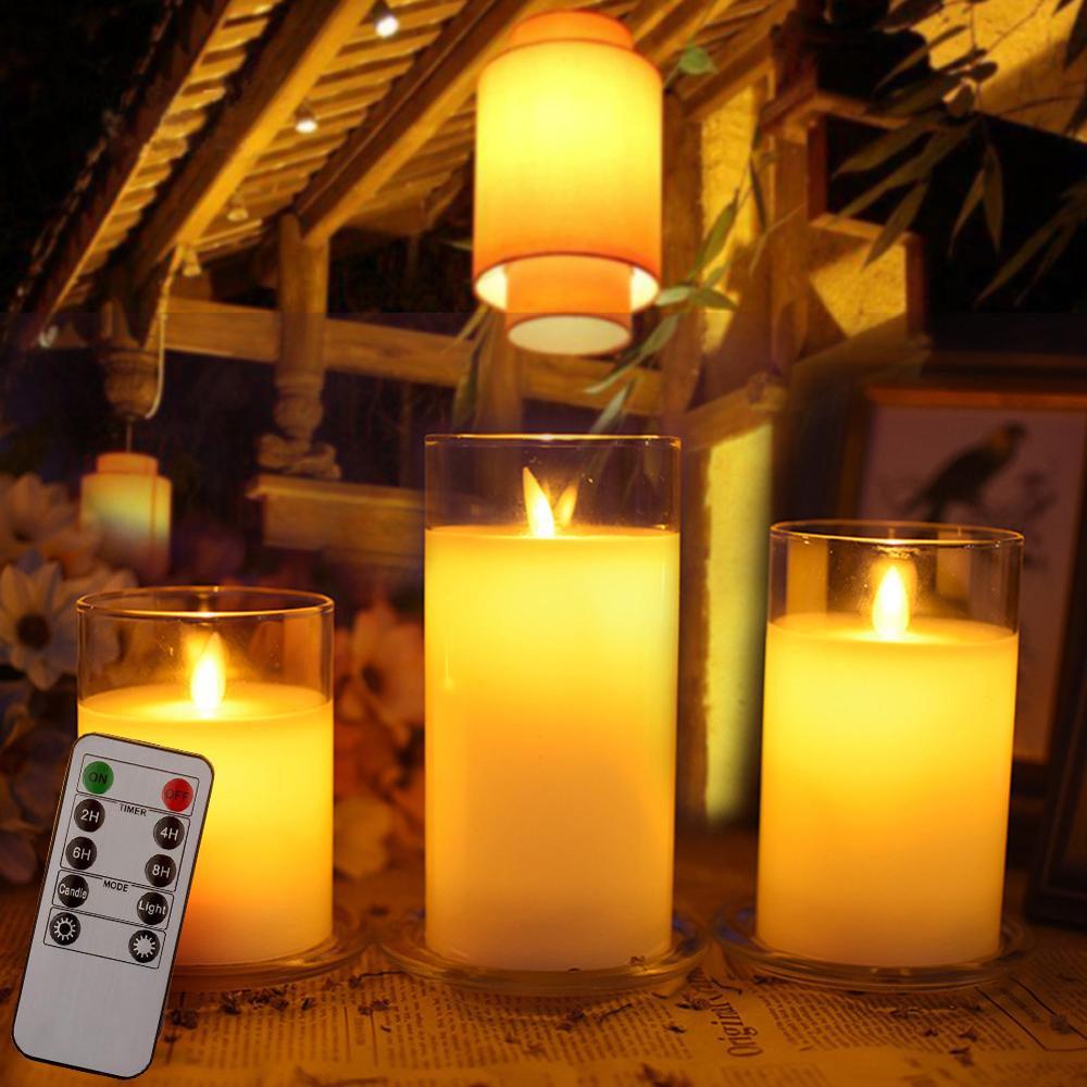 Flameless Candles, Pillar Real Wax Flickering Candle Light Battery Operated LED Candle Tea Light Sets with Remote Control