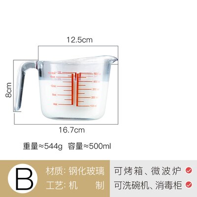 Thuis Bakken Tool Glazen Maatbeker Set 3 Stuk Magnetron Veilig 250/500/1000Ml keuken Maatbeker Melk Olie: 500ML