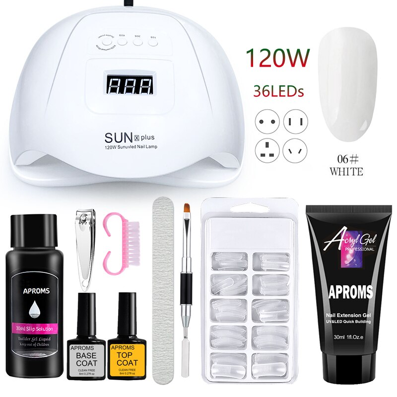 120W UV LED Nail Lamp Kit Poly Nail Gel Kit UV Nail Gel Builder Set Nail Builder Set 30ML UV Gel Manicure Set Extension Nail Kit: Poly Gel Set 6