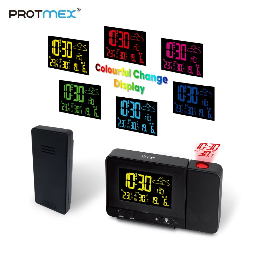 Projection Alarm Clock Projector Clock, Protmex PT3531B Alarm Clock Ceiling Projection Indoor/Outdoor Thermometer Clock