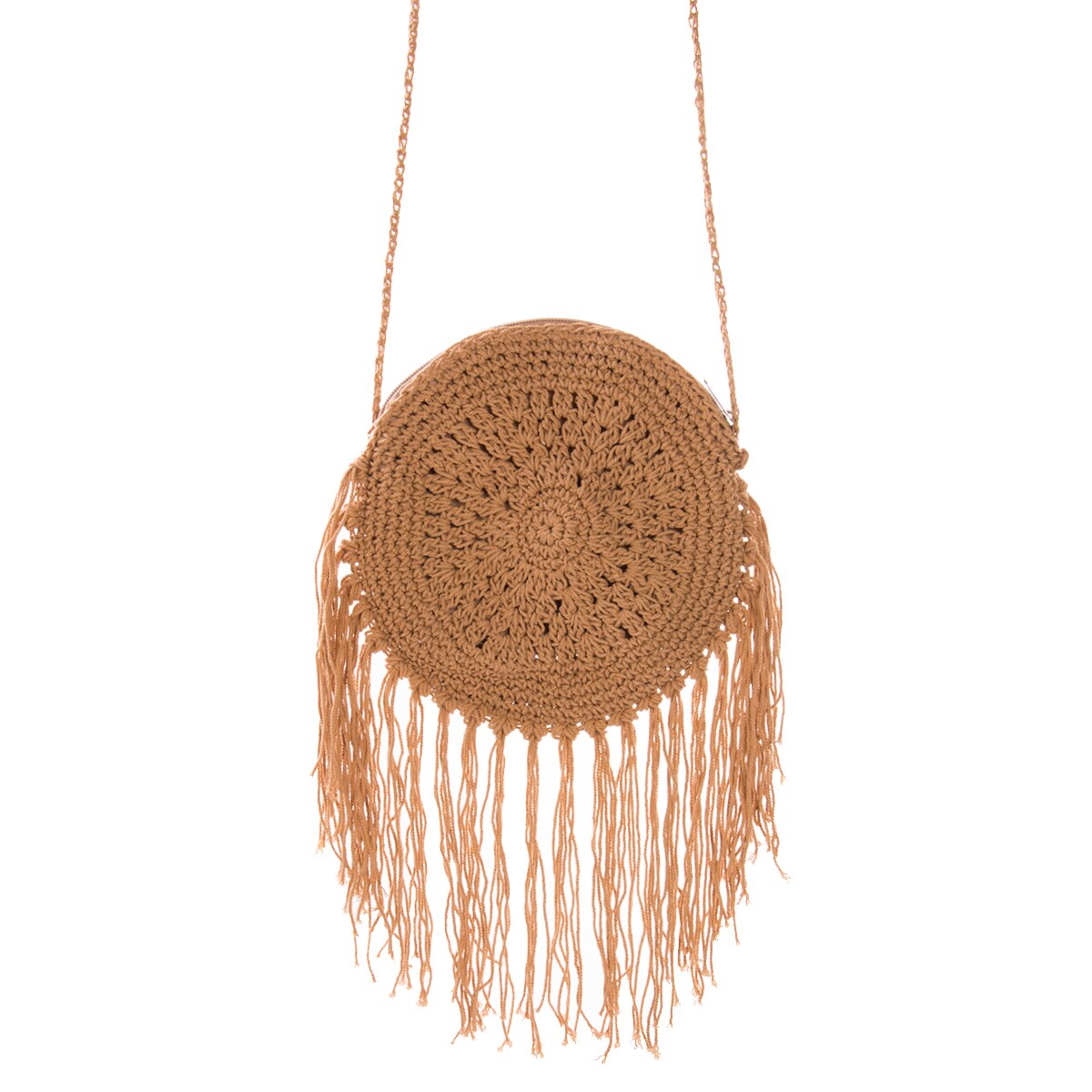 Women Casual Boho Straw Weave Tassel Messenger Bags Beach Handbag Fringe Crossbody Shoulder Bag Satchel Tote: Coffee