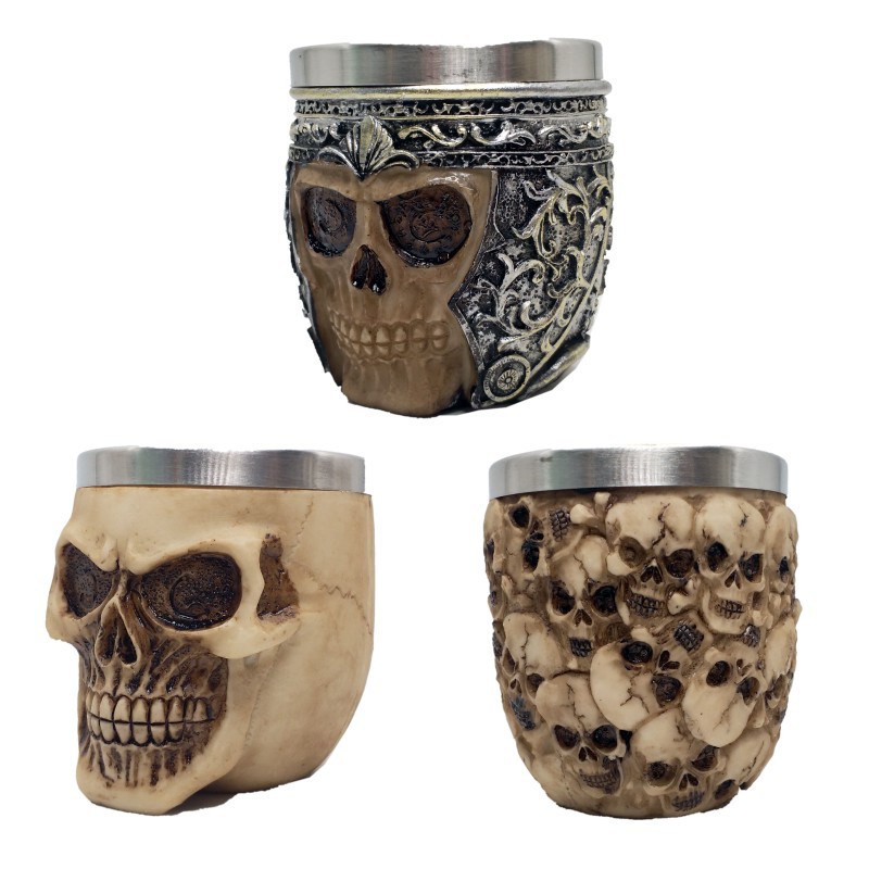 Taza de resina de acero inoxidable con forma de Calavera, vaso de cristal gótico, para cerveza, Vodka, Bar, 200ml