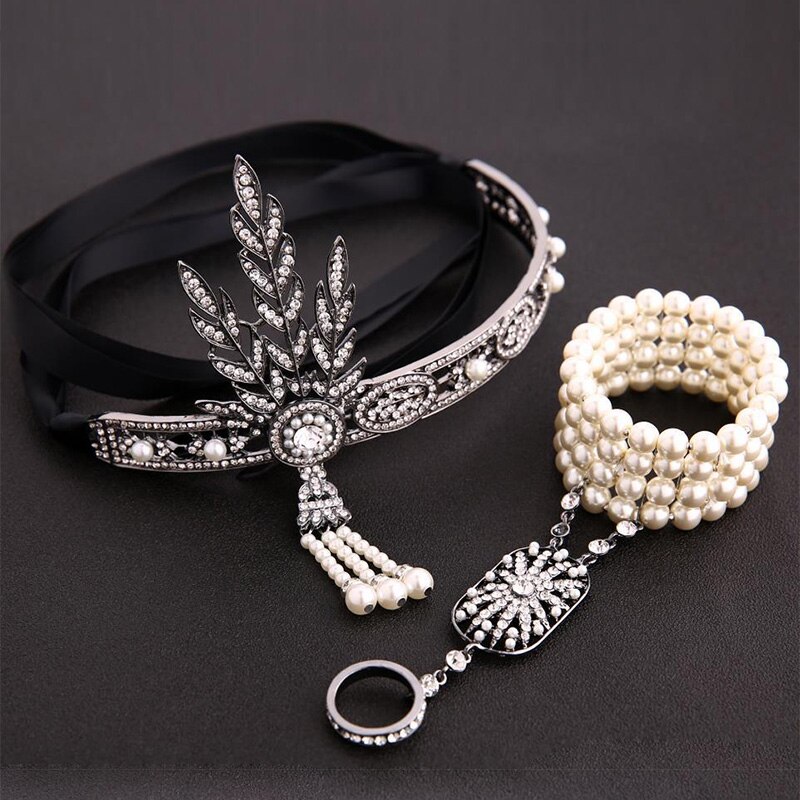 Art déco – couvre-chef de mariée Vintage pour femmes, accessoires de robe Gatsby, Costume et Bracelet, accessoires pour cheveux, années 1920