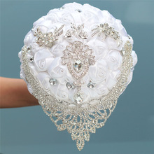 16styles white wedding bride holding flowers artificial bouquet ribbon rhinestone pearl bouquet decoration bride groom dance