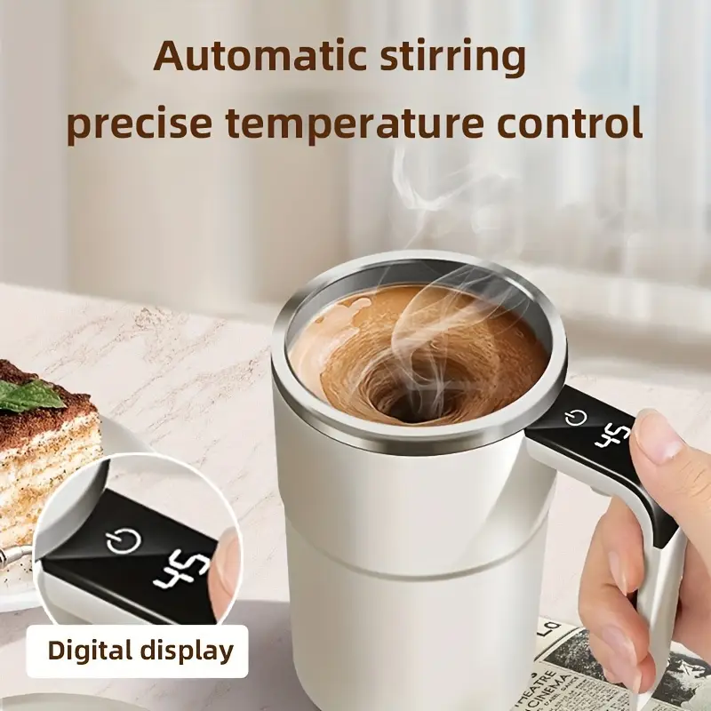 Caneca elétrica de café com mistura automática, 380ml, ip67, à prova d'água, agitação de café, carregamento usb, display digital, copo magnético automático