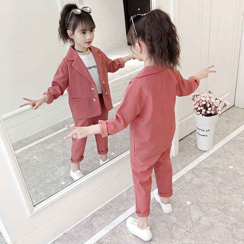 Meisjes En Najaar Pak En Kleding Versie Van Kinderen Westerse Stijl Meisje Pak Modieuze Twee-delige Set