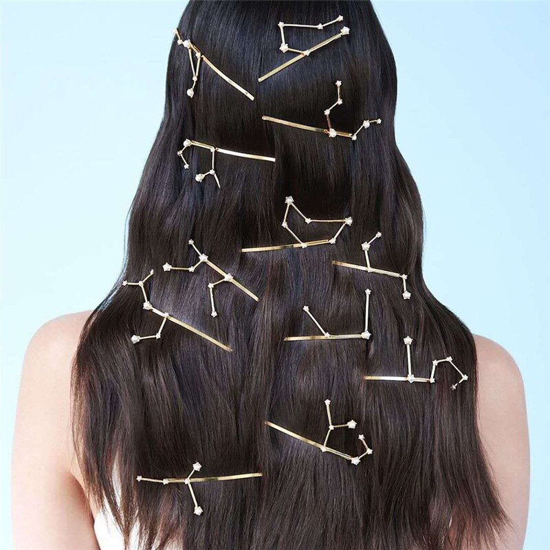 Korean Personality Twelve Constellation Hairpin Wild Zircon Hair Clip Word Clip Temperament Bangs Hairpin Simple Jewelry