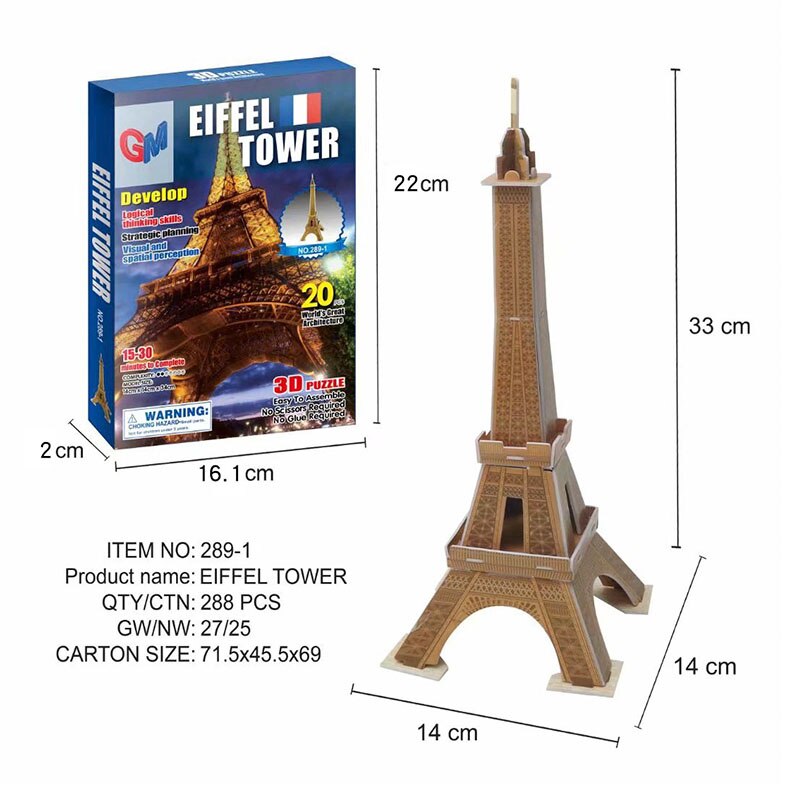 3D Puzzle Children Toy Famous Buildings Architecture Puzzle Educational DIY Toy for Children Kids: 289-1