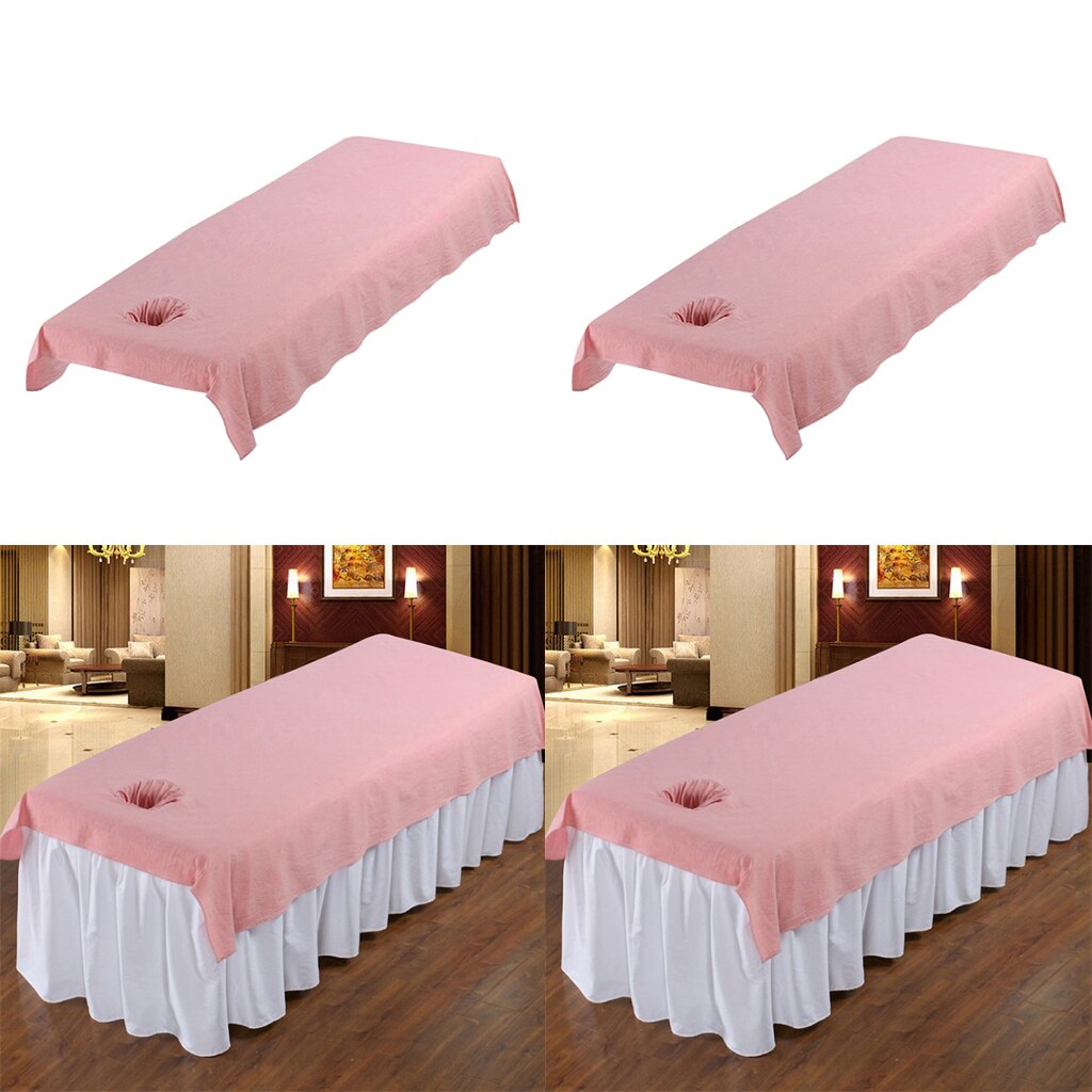 2 Stuks Wasbare Katoenen Massage Tafel Vel, Body Spa Massage Bed Voorzien Pad Cover Met Hoofd Gat-Roze