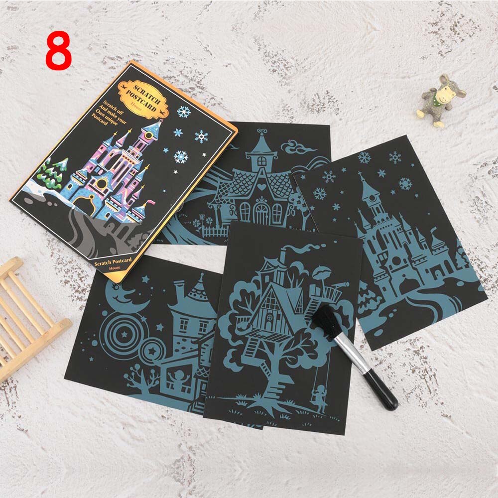 4pcs/lot Magic Scratch Painting Kids DIY Painting Art Doodling Drawing Toys Crafts for Children Black Cardboard Graffiti Card: 8