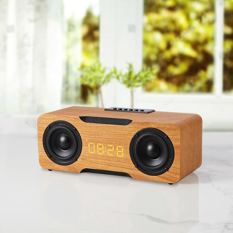 Wooden Sound Box Home Desktop Computer Wireless Bluetooth Speaker Alarm Clock Sound Bar Audio