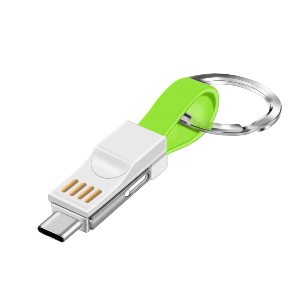 Portátil 3 em 1 micro usb tipo-c cabo de carregamento rápido keyring mini chaveiro adaptador de carregamento para andriod iphone: green