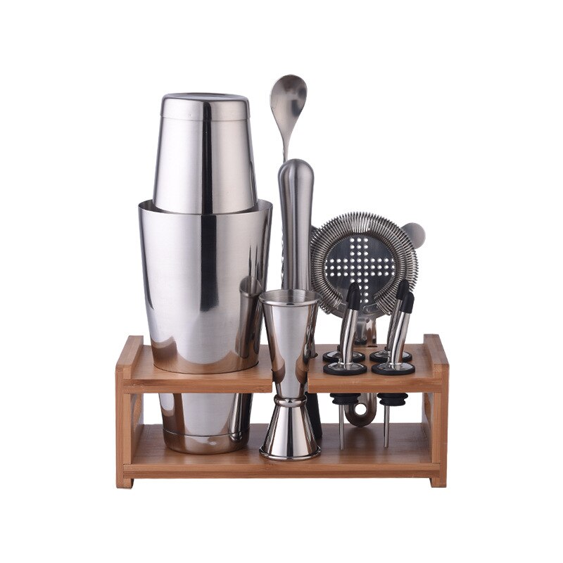 Set van 700/750/800ml roestvrijstalen cocktailshakers, barset, shakerset met houten rek, cocktailshaker, barset, roestvrijstalen mixer: K10-11